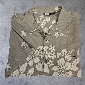 Vintage‎ 80s Metro One Hawaiian Shirt Neutral Tropical Hibiscus Flower Large H29